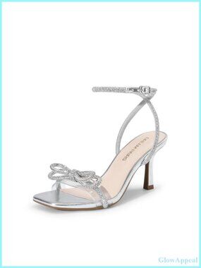 Rhinestone Ankle Strap Stiletto Heeled Sandals Square Toe Cushioned Formal